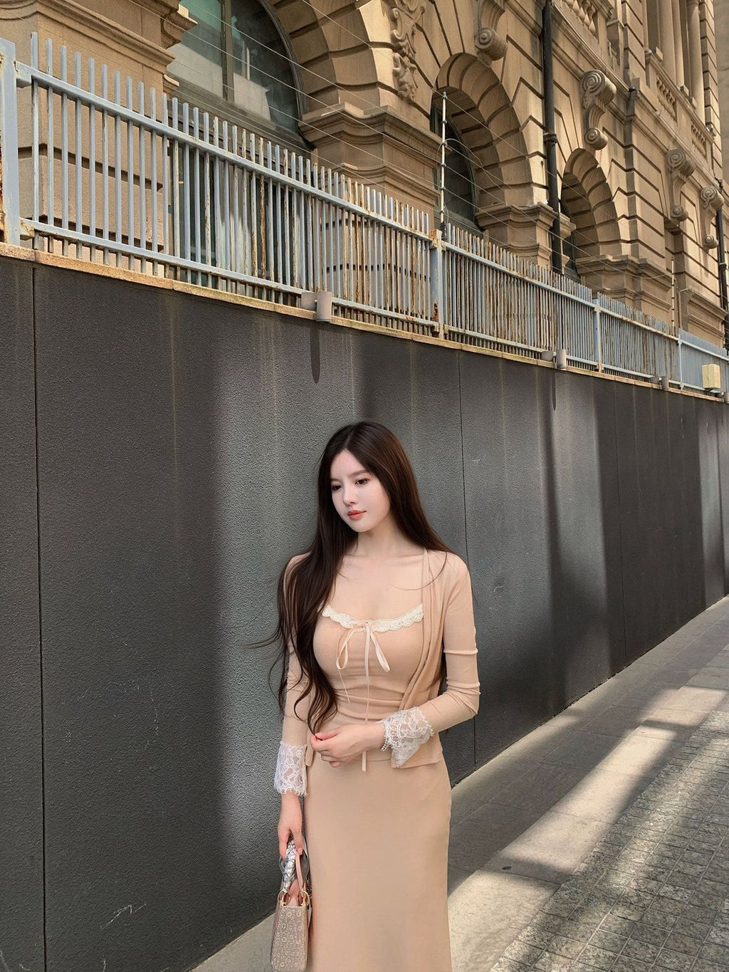 💕溫柔御姊休閒蕾絲吊帶半身裙三件套