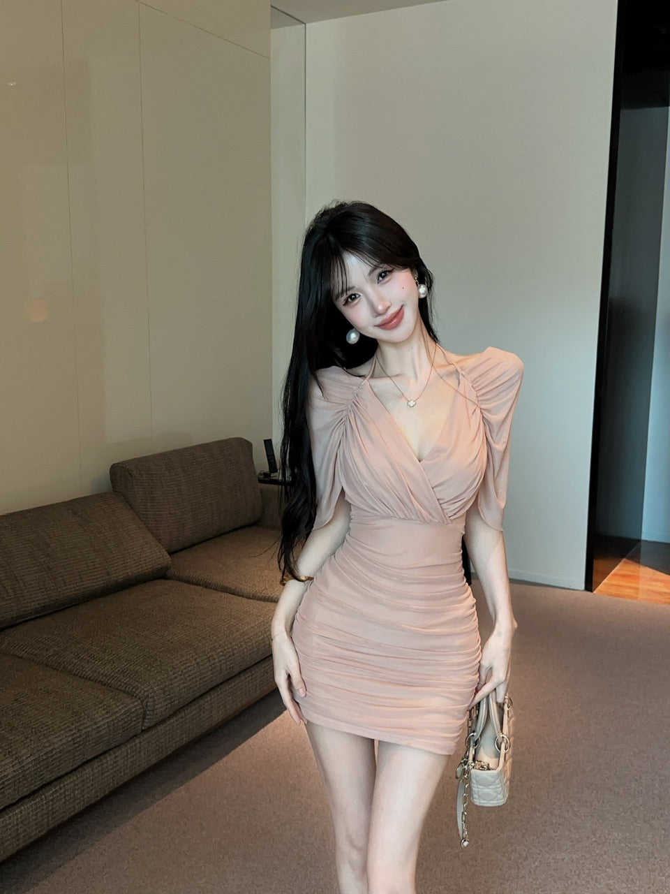 💕約會性感網紗綁帶包臀假兩件連身裙