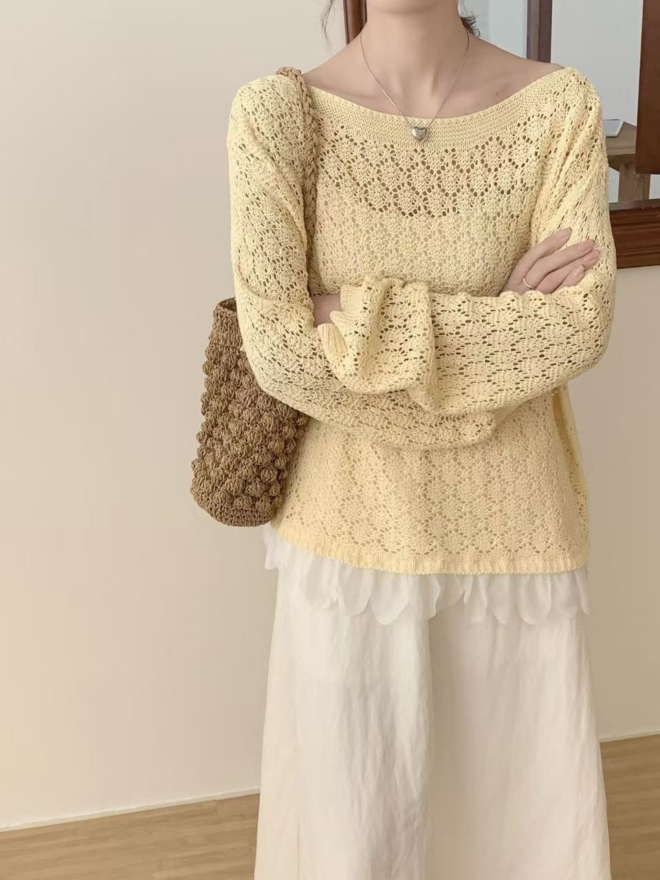 💕韓系溫柔鏤空鉤花薄款罩衫