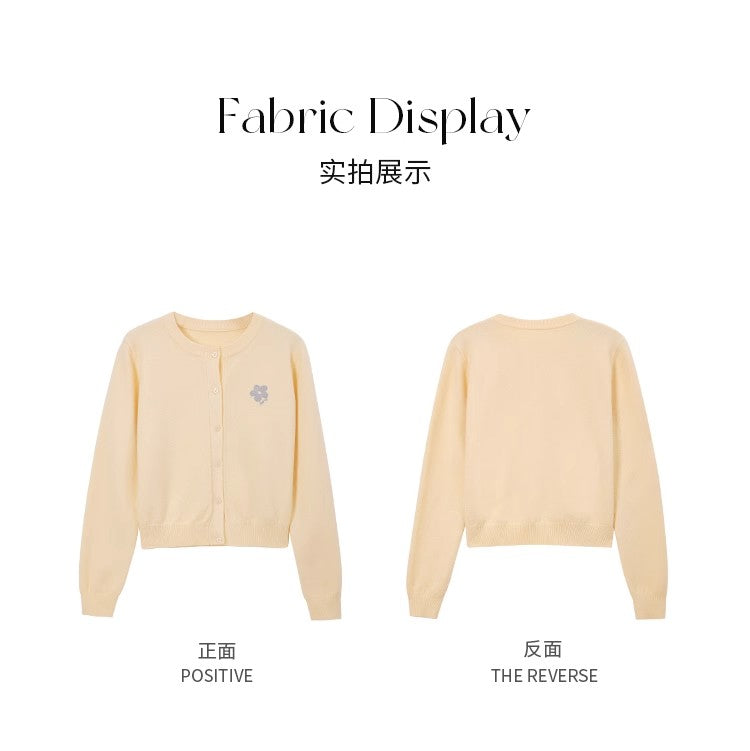 💕春秋溫柔刺繡花朵黑色外搭開衫