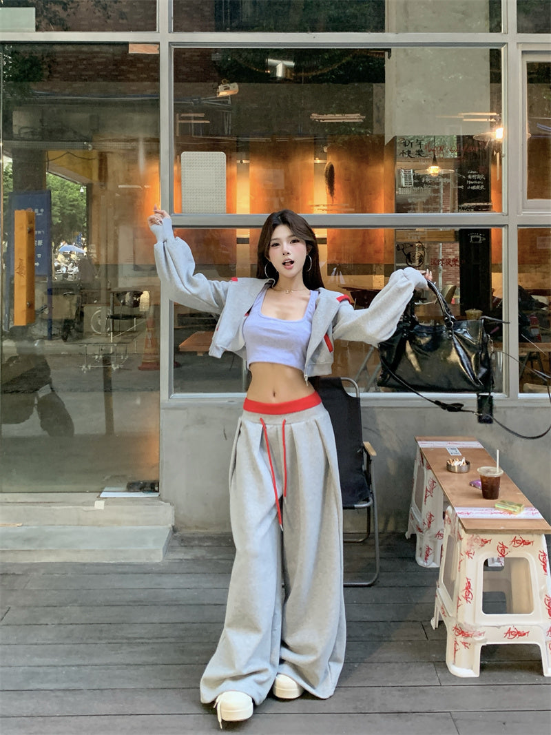 💕韓系個性設計感灰色長袖顯瘦休閒褲套裝