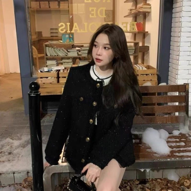 💕韓系小香風黑色法式精緻外套