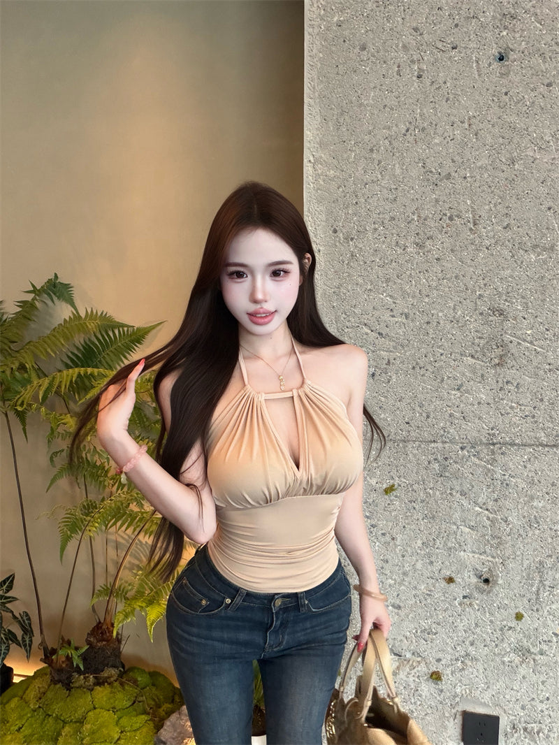💕春夏掛脖抽繩可調節吊帶背心