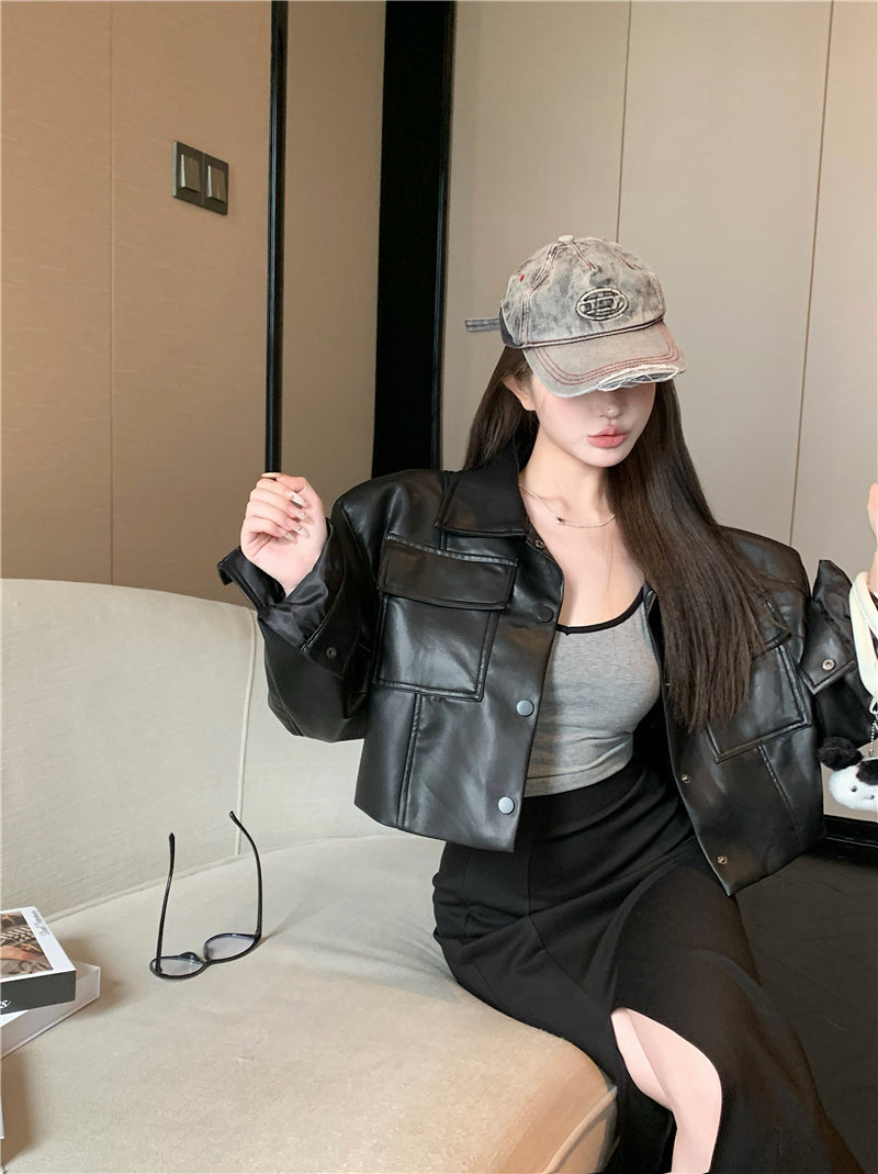 💕甜酷系炸街短款皮衣夾克外套