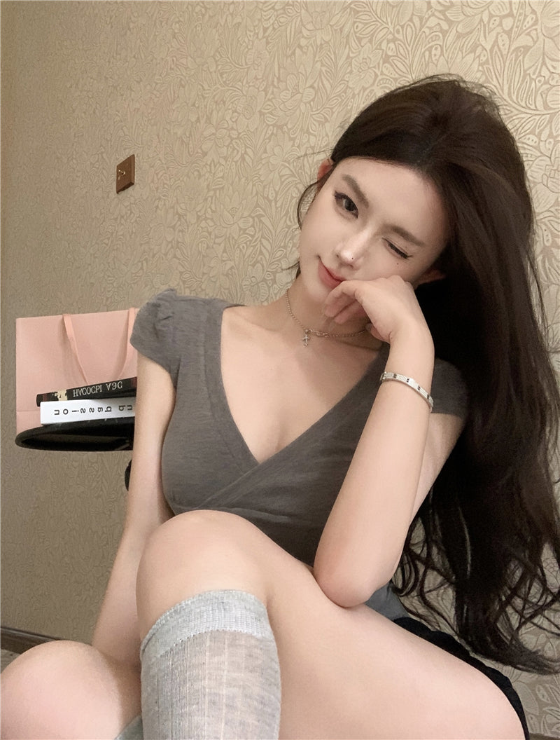 💕休閒百搭V領純欲顯瘦上衣