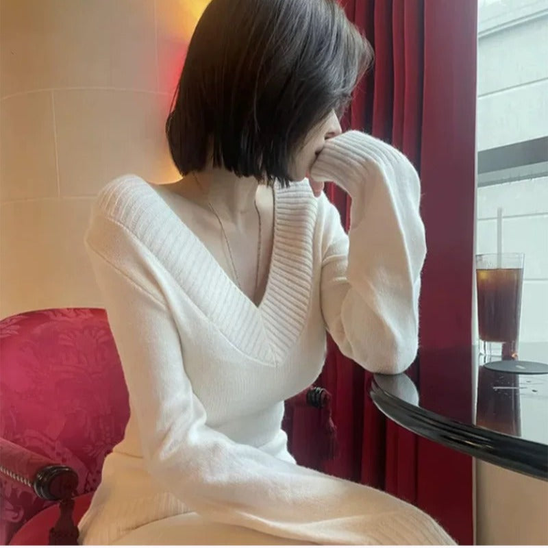 💕韓系秋冬東大門鬆弛感V領顯瘦長袖上衣