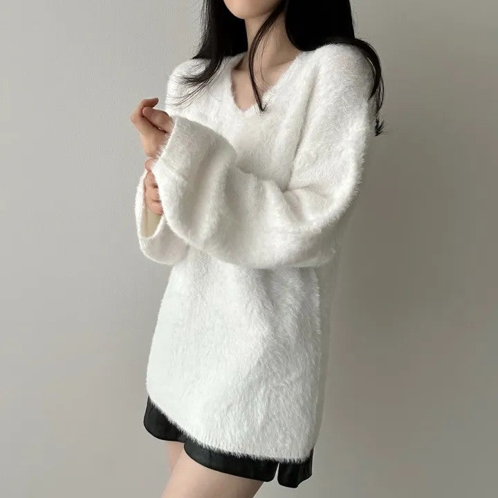 💕秋冬新款毛茸茸V領百搭毛衣上衣