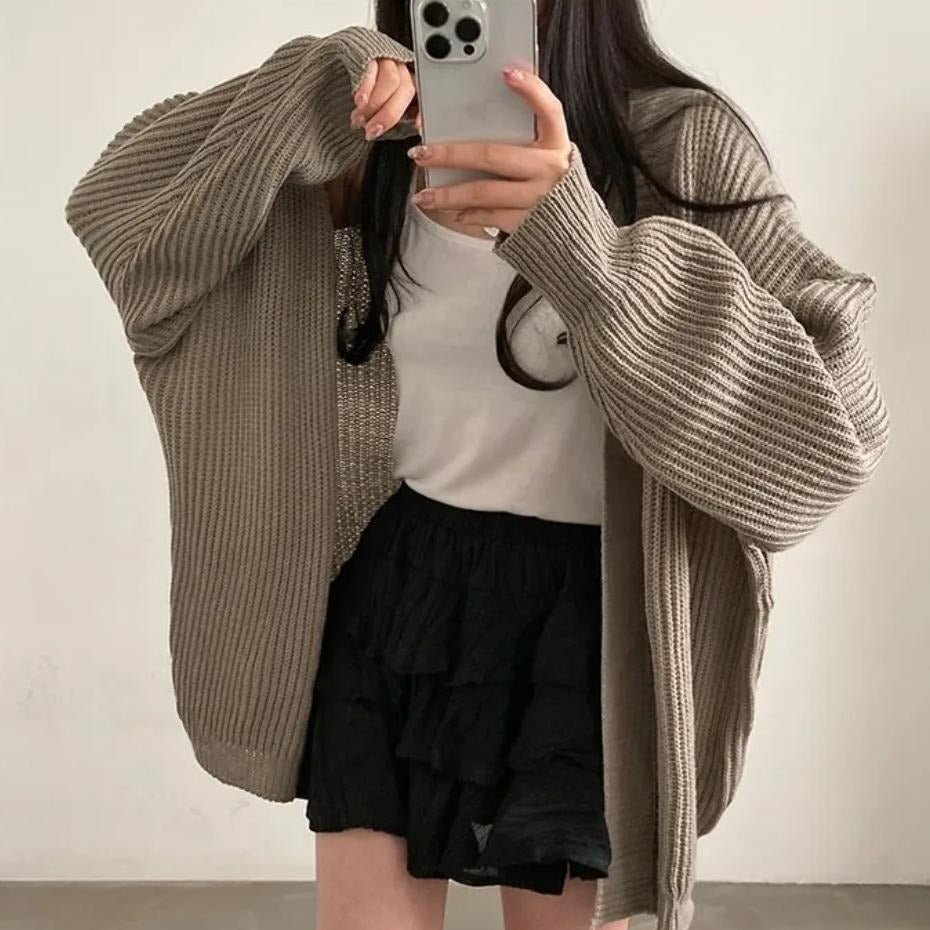 💕韓系chic秋冬簡約純色中長毛衣針織開衫