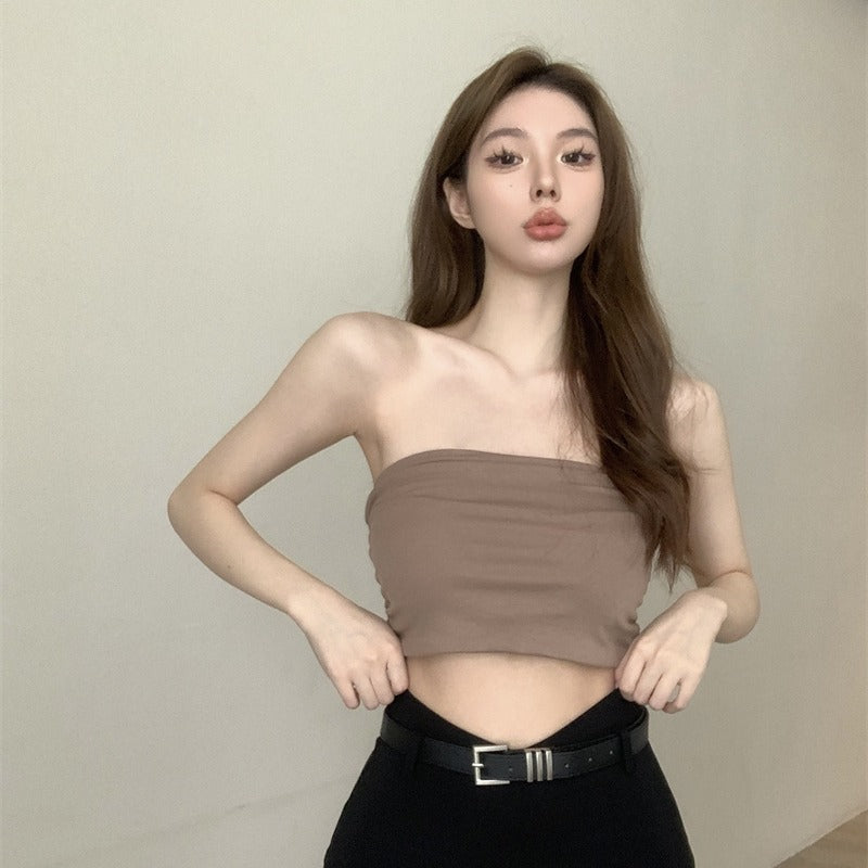 💕氣質百搭彈力修身短款抹胸背心單品