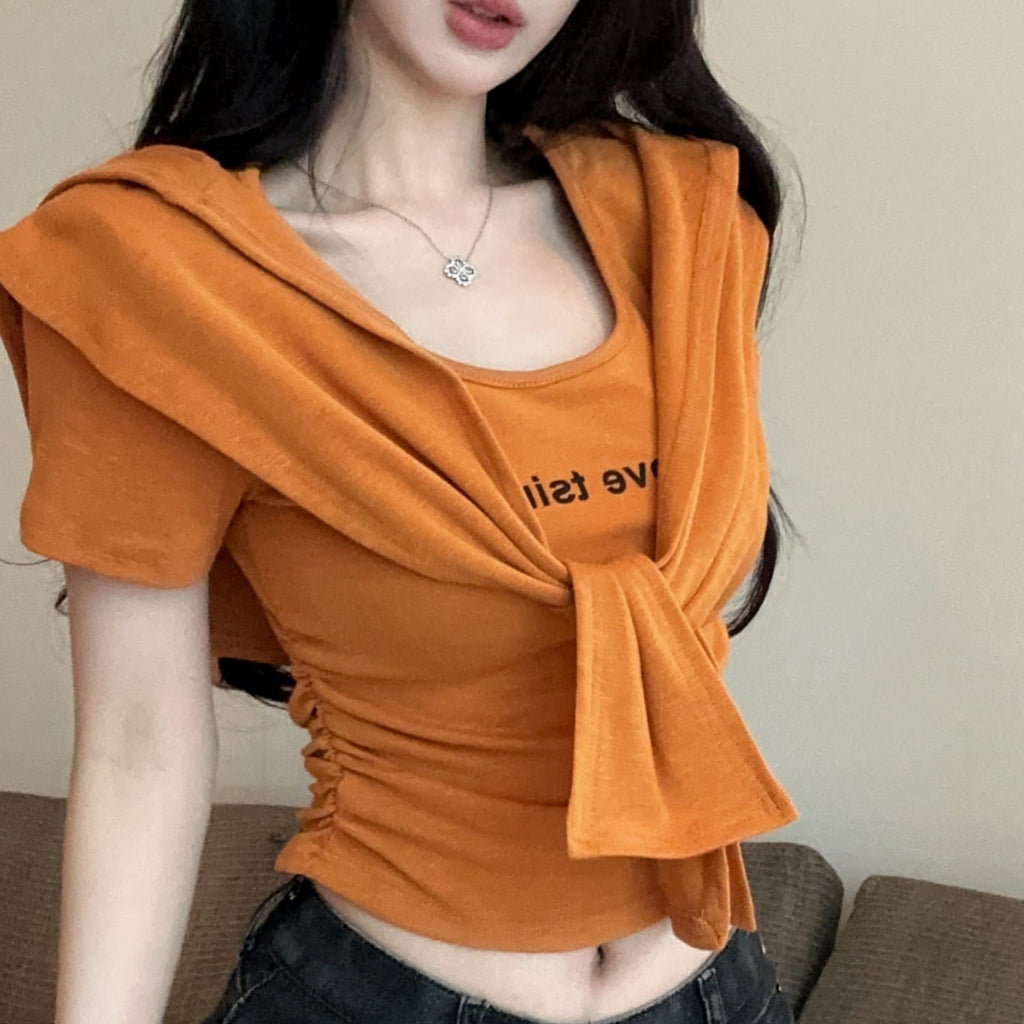 💕夏季時尚百搭圓領連帽披肩兩件套