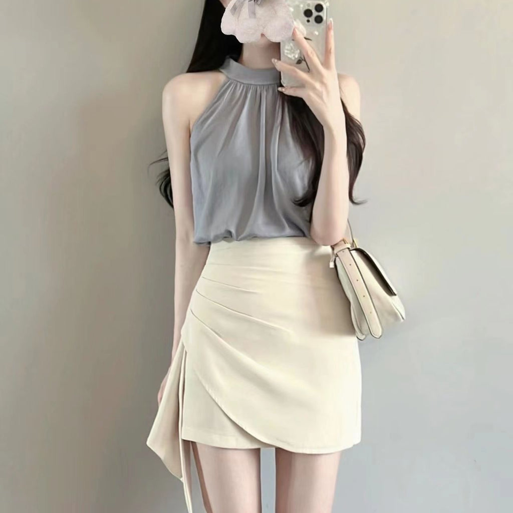 💕夏季法式初戀甜美掛脖套裝