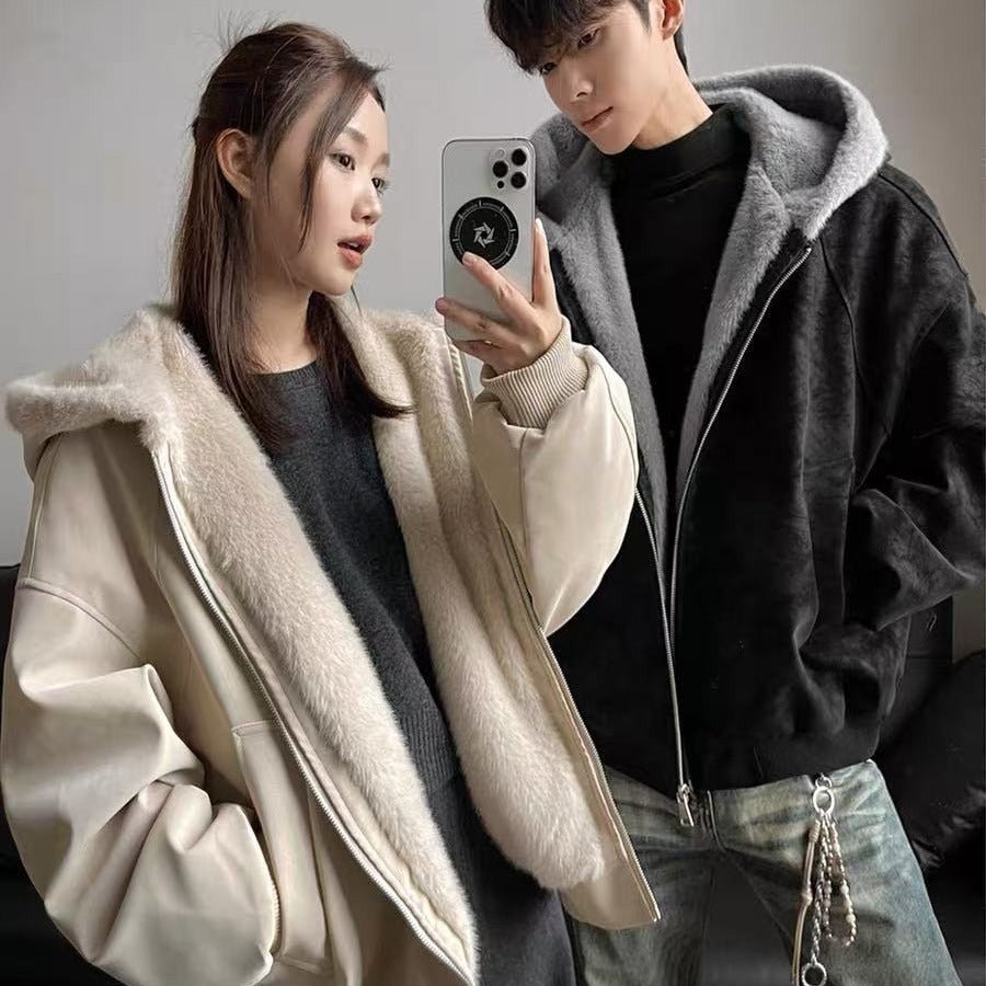 💕冬季超好看加絨加厚連帽情侶外套
