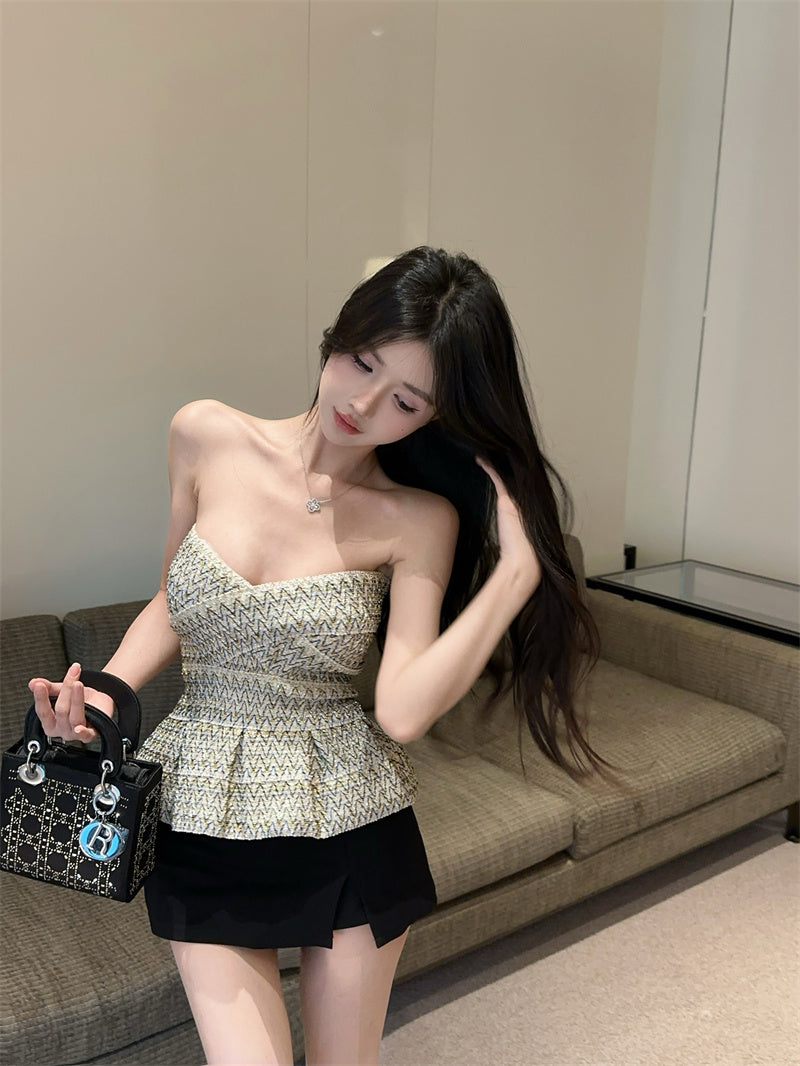 💕金色彈力繃帶抹胸混色背心上衣