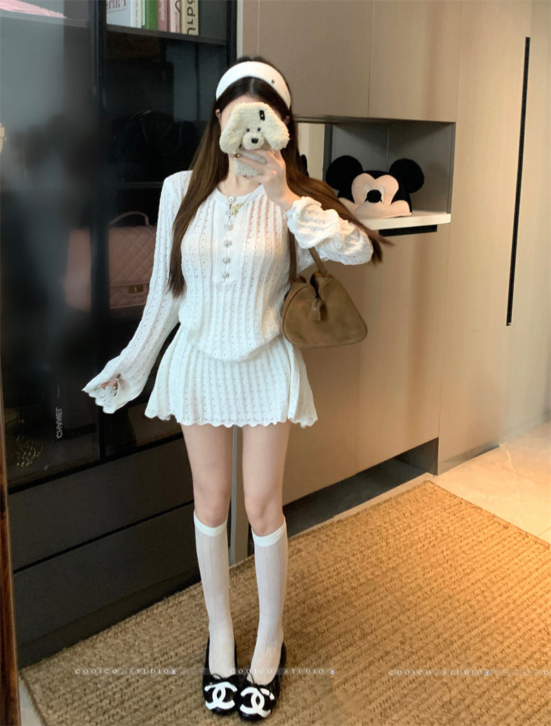 💕氣質優雅法式小香風針織套裝