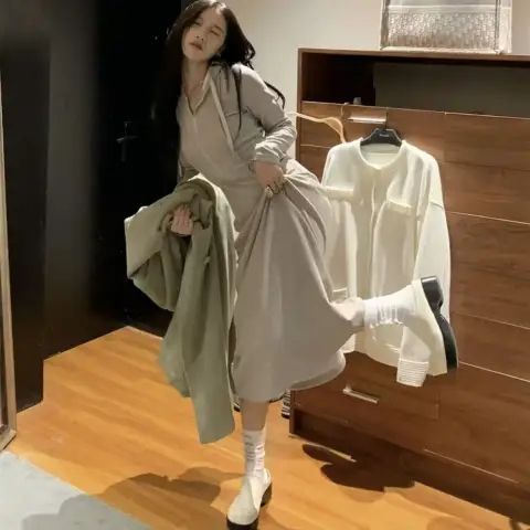 💕日常休閒高個子長款連帽衛衣連身裙