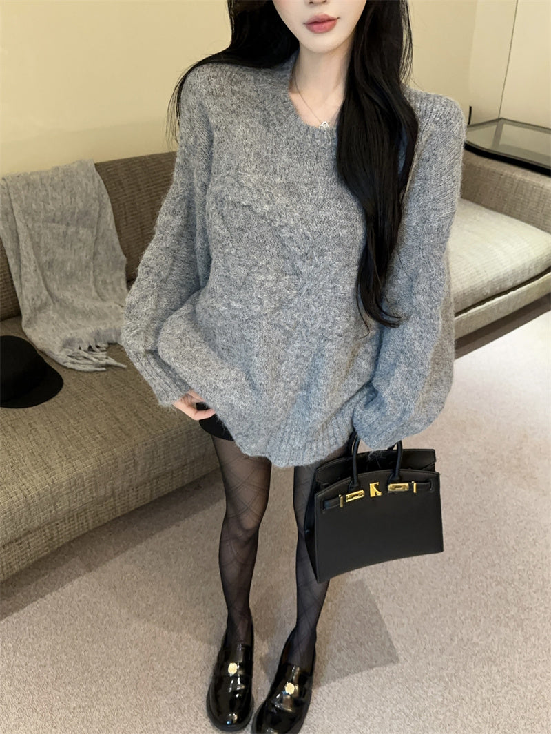 💕復古慵懶高級感軟糯蝴蝶結圓領上衣