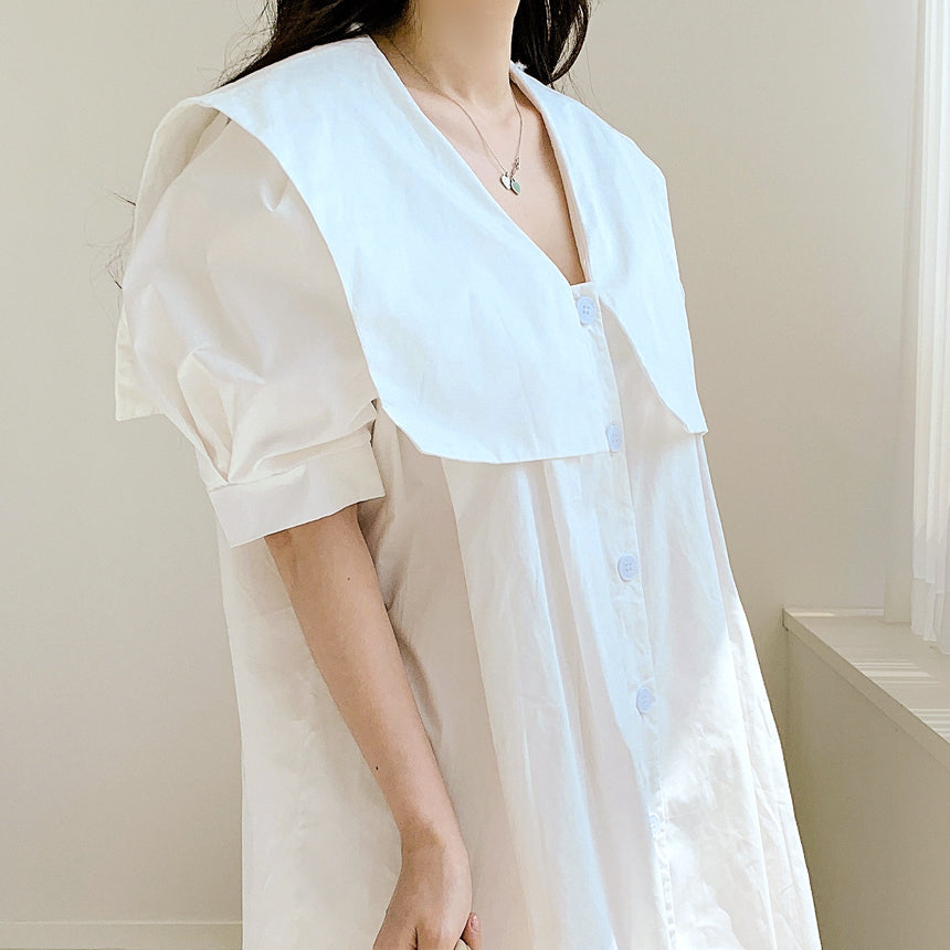 💕夏季甜美減齡單排釦娃娃襯衫連衣裙