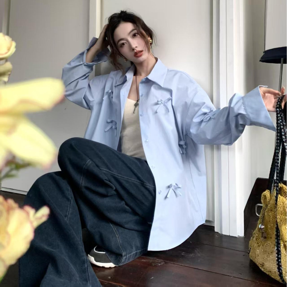 💕chic春秋韓系立體蝴蝶結襯衫