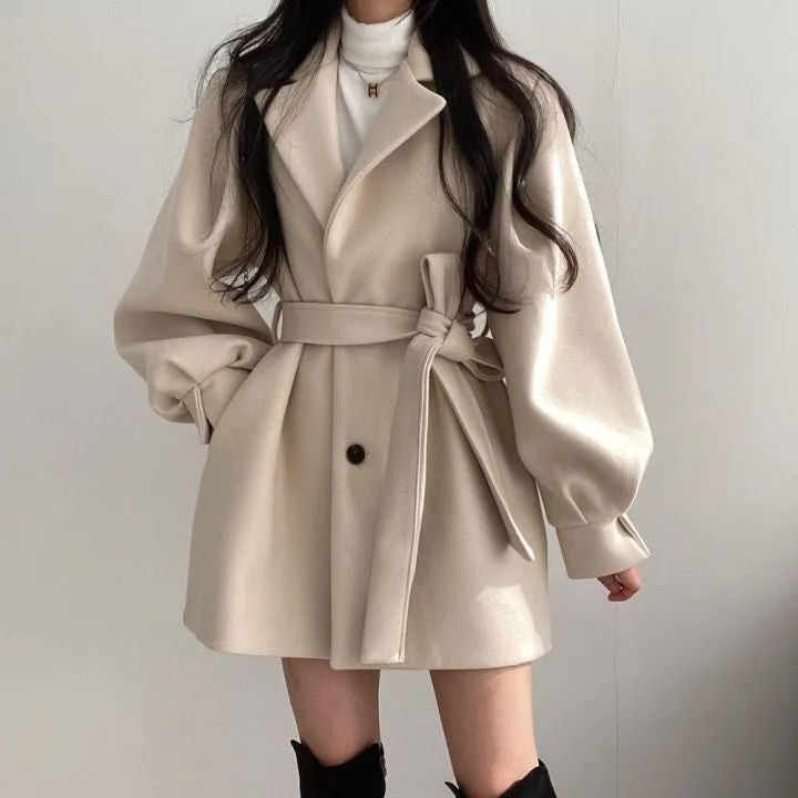 💕韓系chic秋冬赫本風毛呢風衣