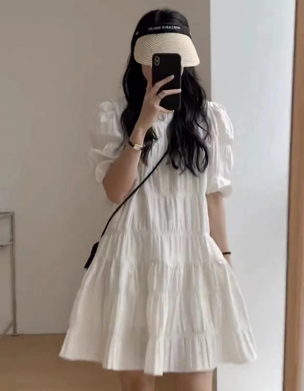 💕慵懶氣質小眾褶皺泡泡袖法式連衣裙