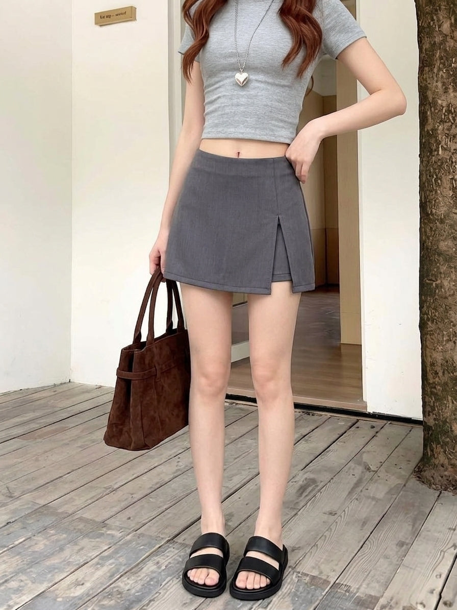 💕自留款百搭修身顯瘦高腰開衩A字褲裙