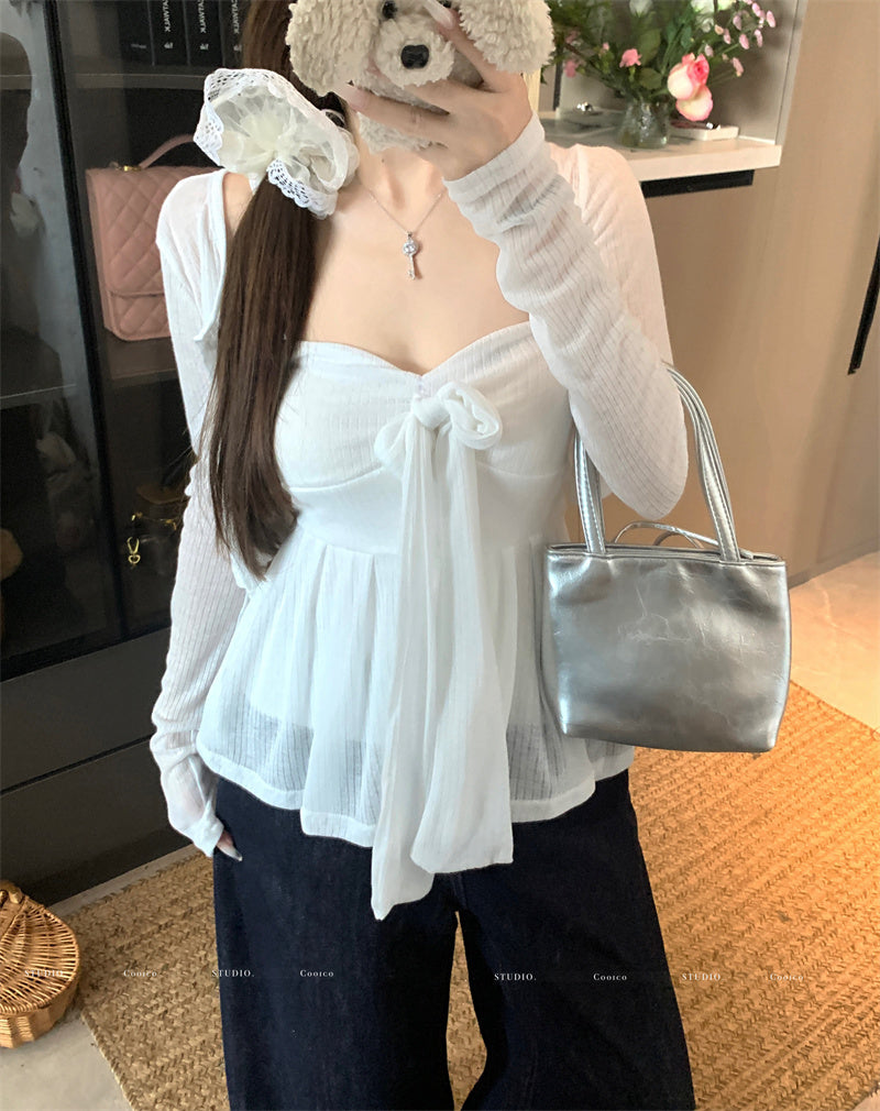 💕清透感白色針織開衫吊帶套裝