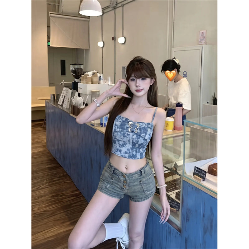 💕時尚辣妹性感牛仔藍扎染吊帶背心