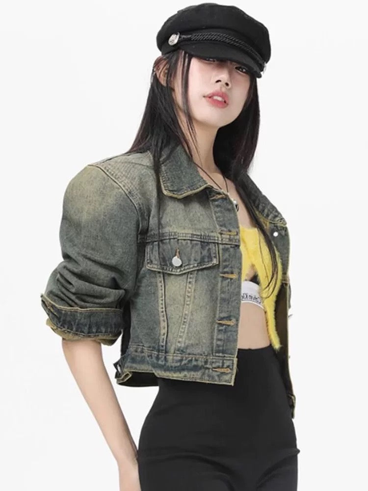 💕美式復古短版牛仔外套