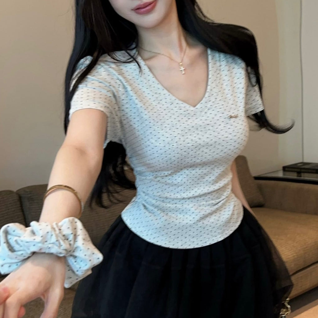 💕氣質星星點點V領短袖上衣