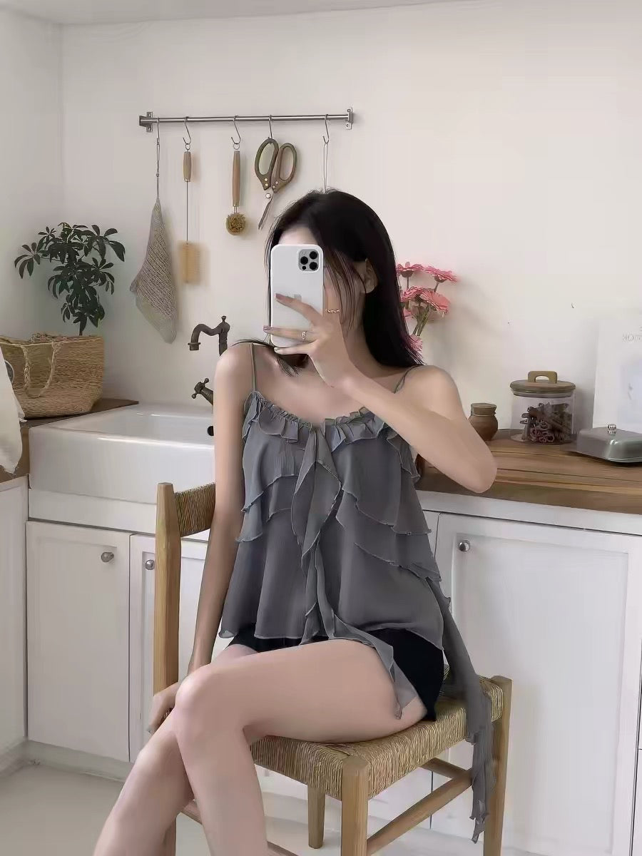 💕百搭不規則荷葉邊吊帶背心