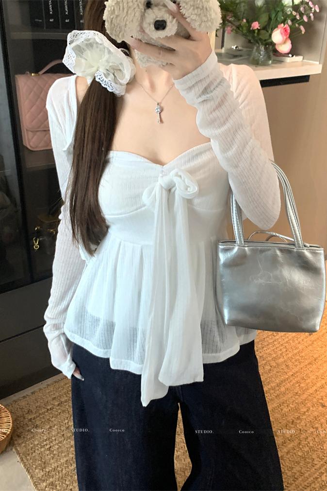 💕清透感白色針織開衫吊帶套裝