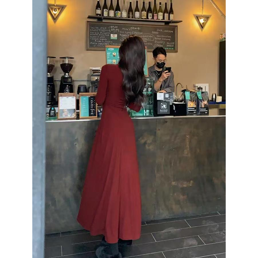 💕溫柔秋冬休閒慵懶赫本風連衣長裙