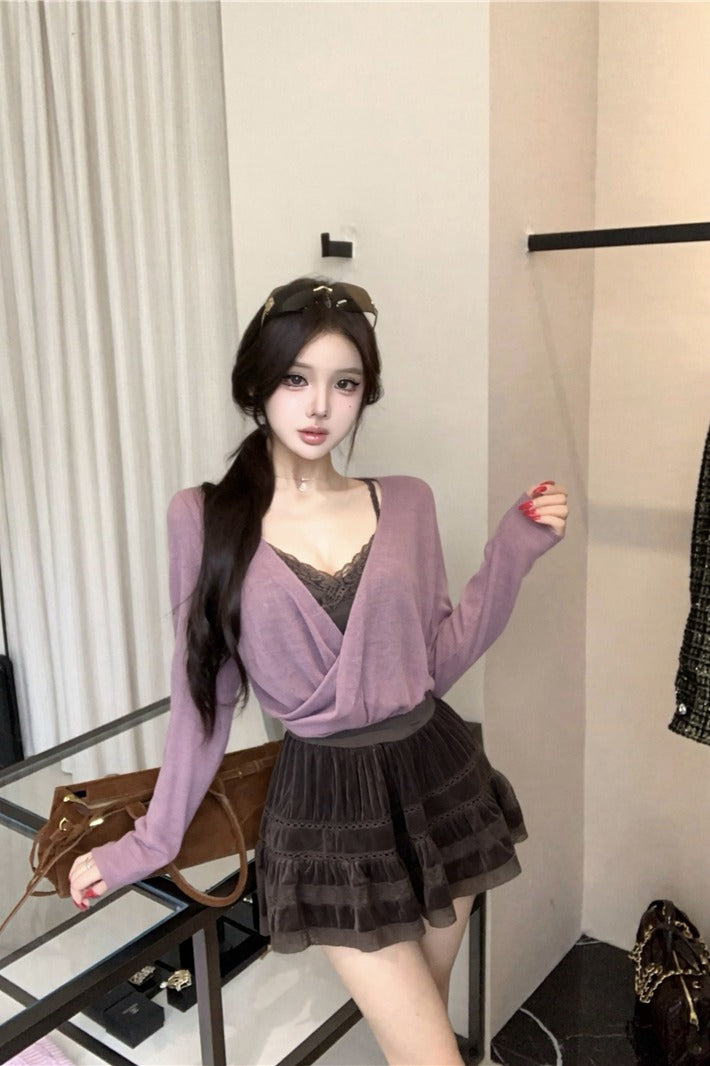 💕甜美純欲交叉設計感開衫內搭吊帶三件套
