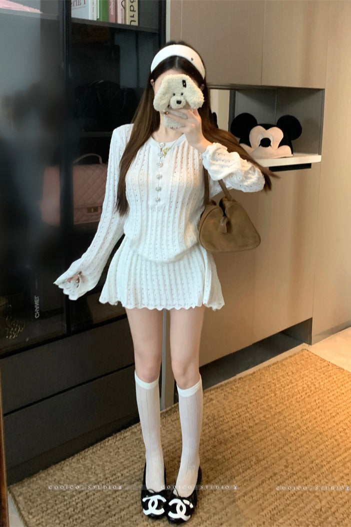 💕氣質優雅法式小香風針織套裝