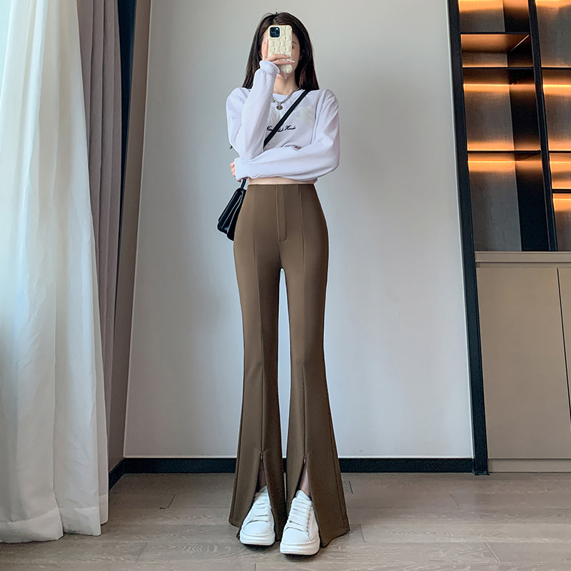 💕百搭通勤簡約開衩微喇叭修身顯瘦長褲(有大尺碼)
