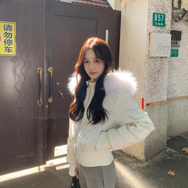 💕冬季甜美毛毛短款小個子連帽棉衣