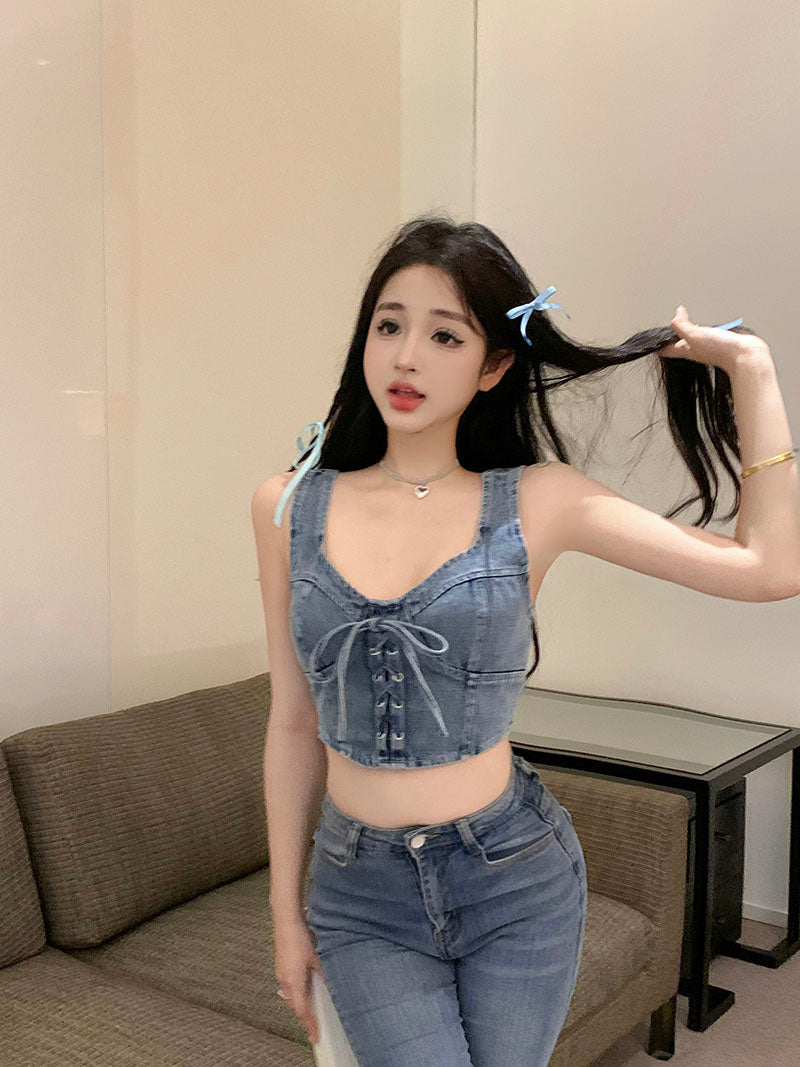 💕時尚辣妹綁帶牛仔背心