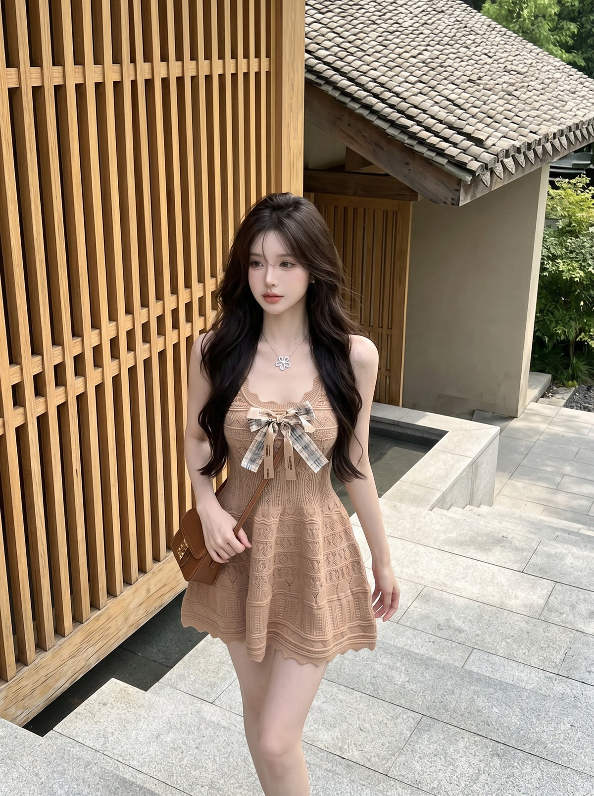 💕純欲性感蝴蝶結收腰吊帶連衣裙