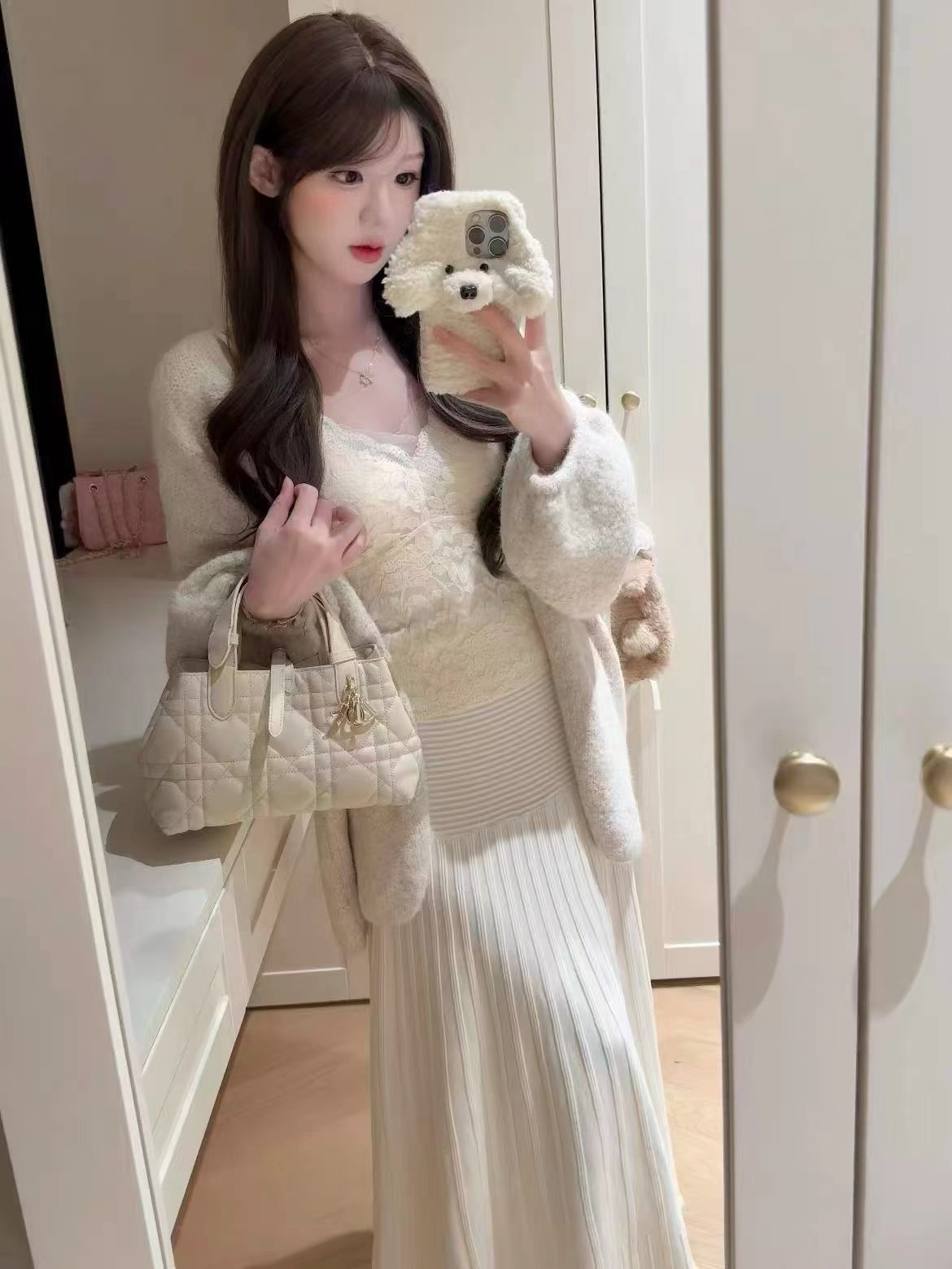 💕韓系秋冬慵懶寬鬆V領針織毛衣背心半身裙三件套