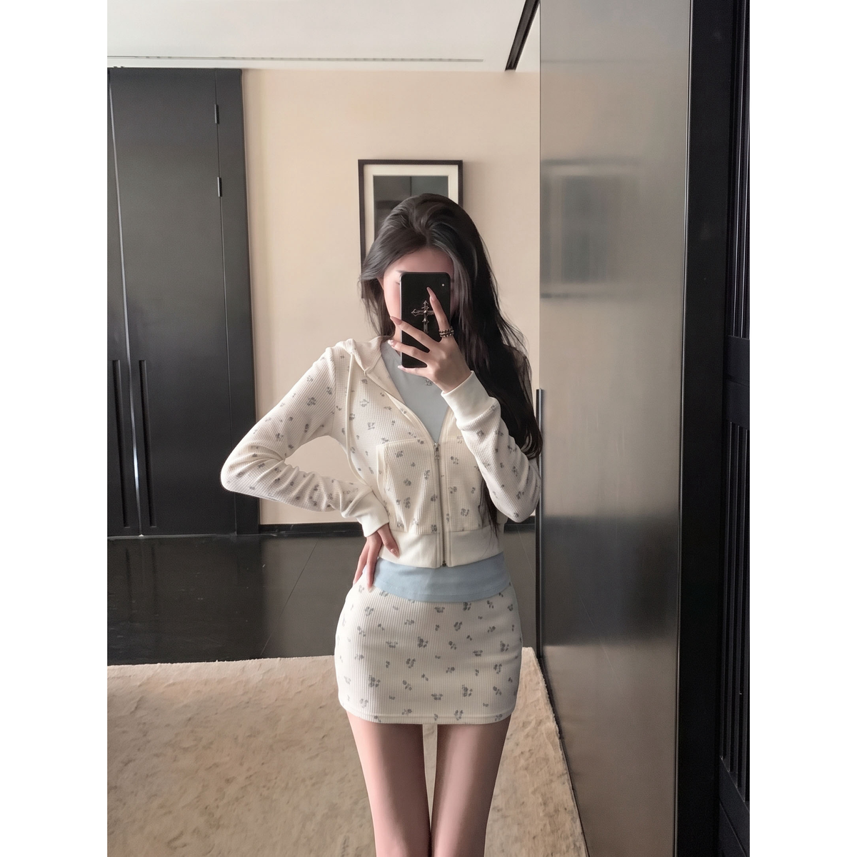 💕韓系甜美碎花衛衣修身顯瘦兩件套