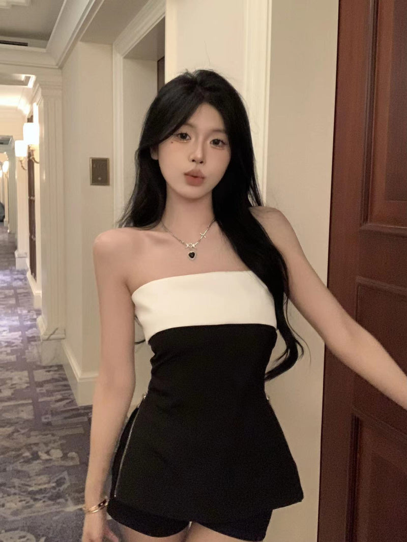 💕高級感撞色小香抹胸甜辣上衣