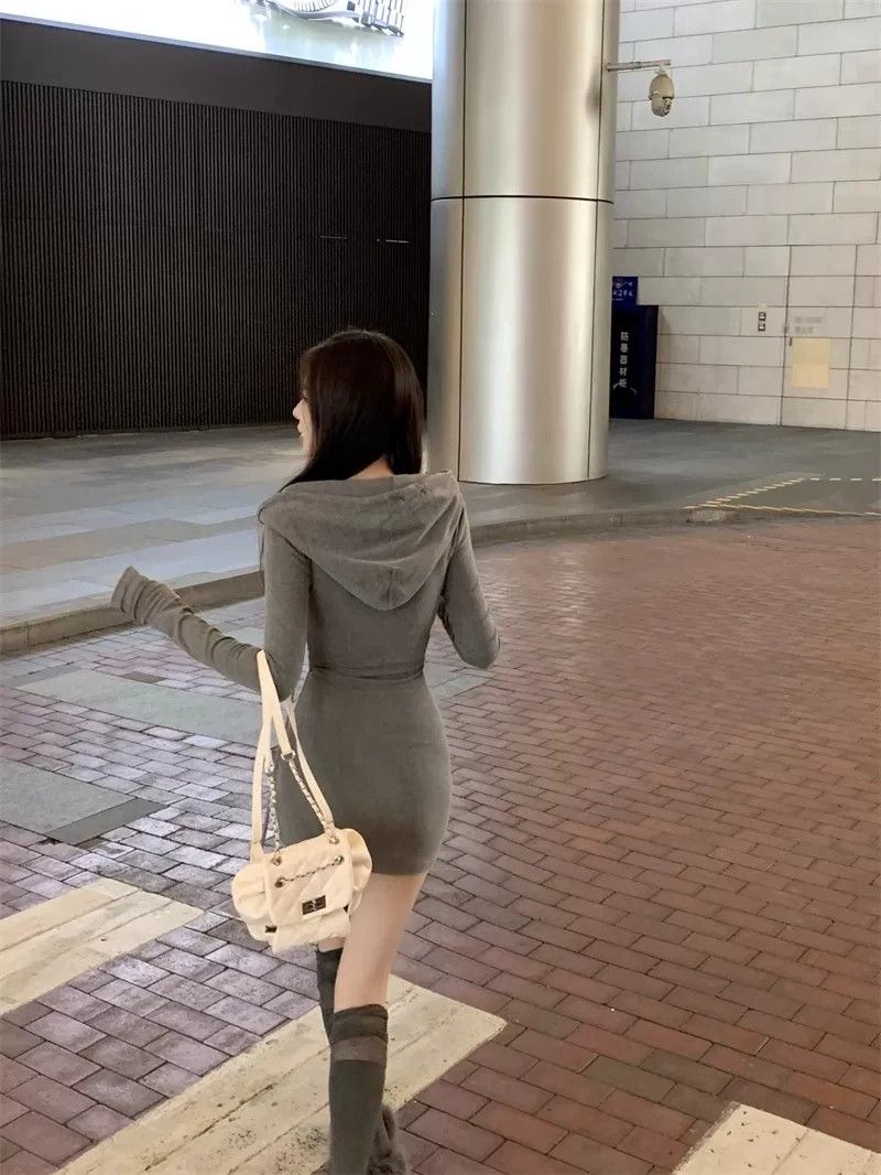 💕簡約純欲辣妹緊身連帽包臀收腰短裙