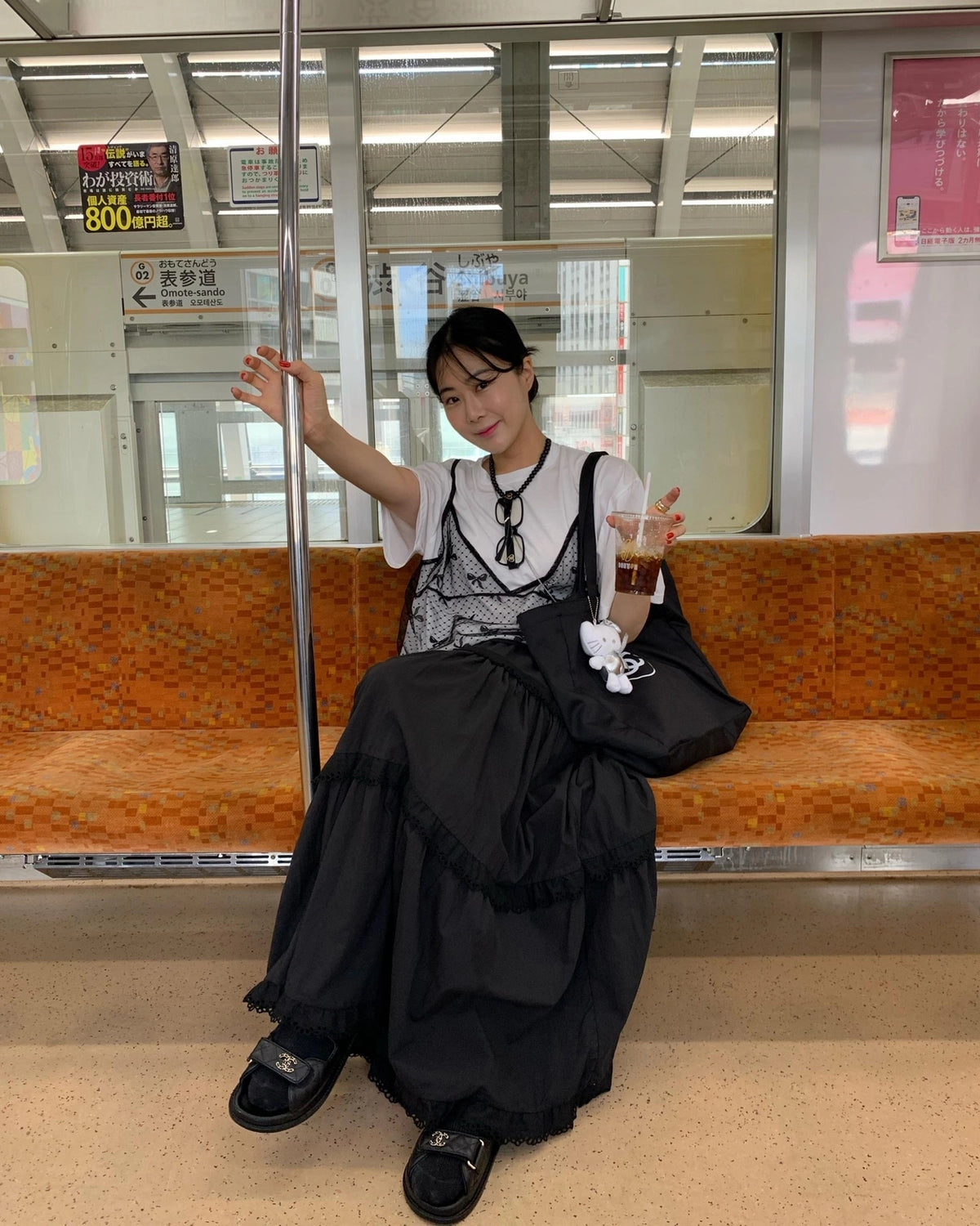 💕韓系東大門復古高腰拼接蕾絲邊蛋糕休閒長裙