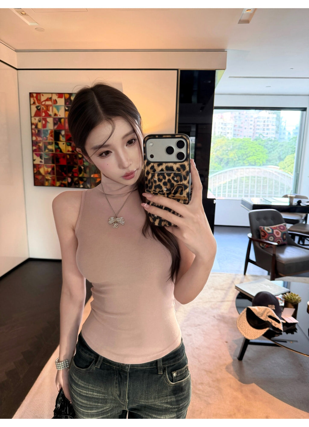💕溫柔奶氣無袖半高領針織背心+開衫兩件套