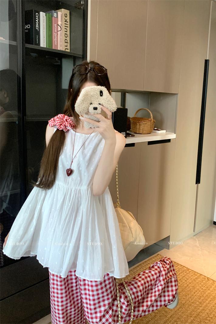 💕溫柔無袖印花蓬蓬背心襯衫