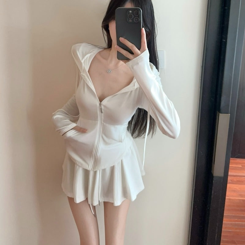 💕白開水套裝輕薄連帽抽繩短裙
