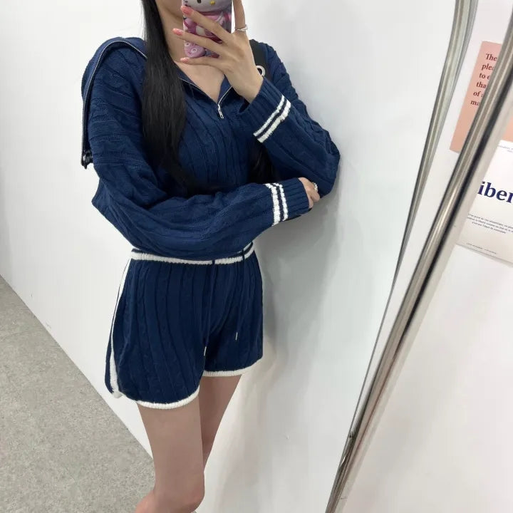 💕chic韓系秋冬簡約翻領毛衣兩件套