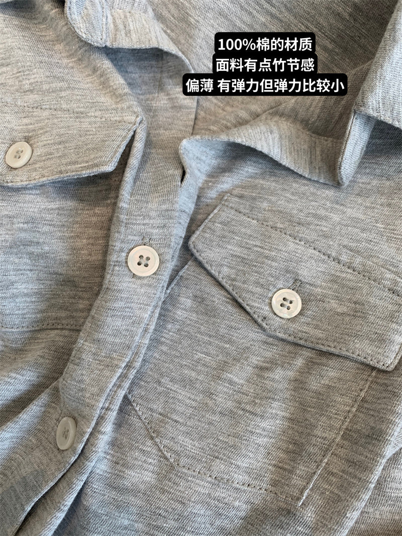 💕氣質翻領長袖收腰鈕扣襯衫
