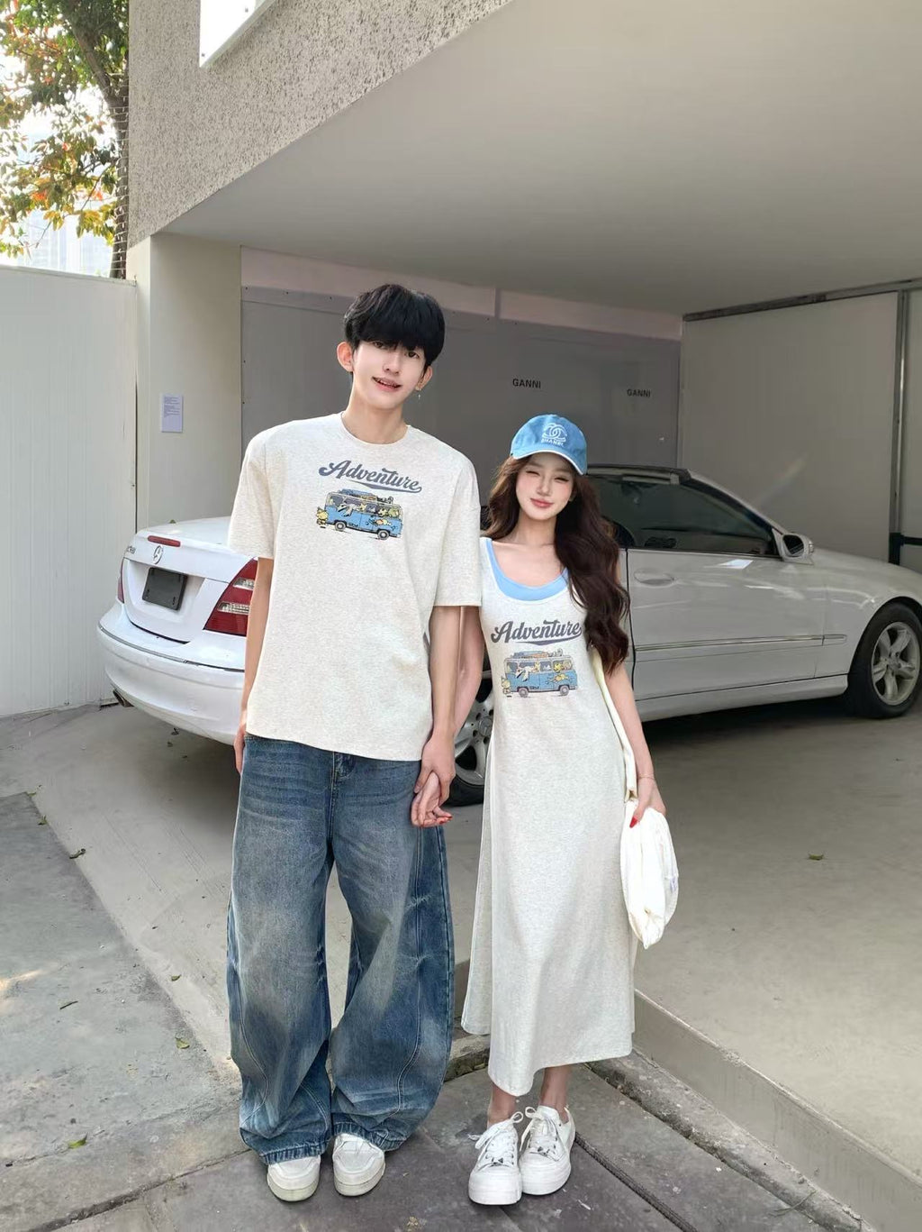 💕夏季chic韓系背心吊帶連衣裙情侶套裝