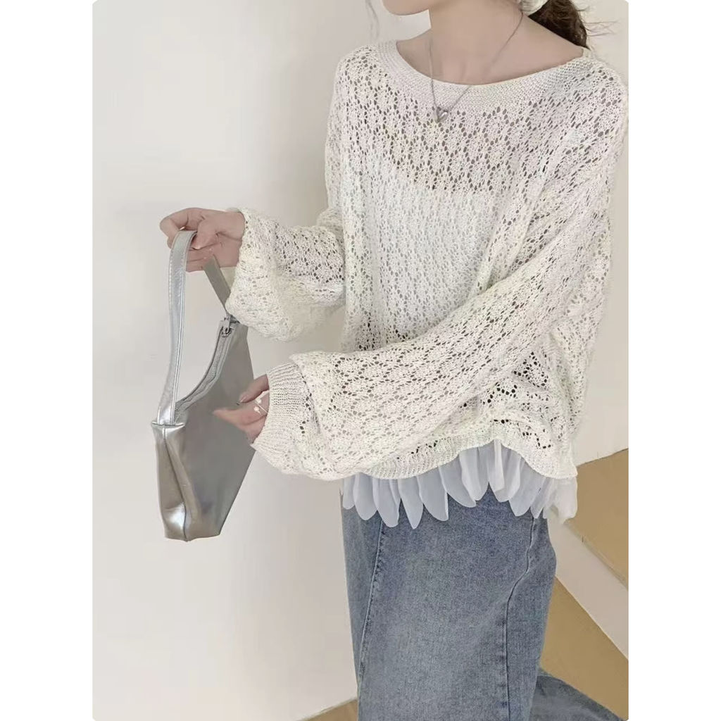 💕韓系溫柔鏤空鉤花薄款罩衫